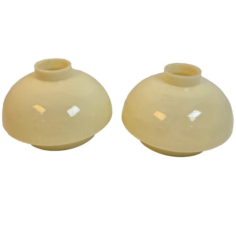 Vtg Pair Czechoslovakia Custard Yellow Opaline Glass Mushroom Lamp Shades MCM